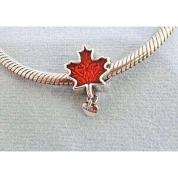 Love Canada Maple Leaf Charm in Sterling Silver, Red Enamel Pandora Compatible - Picture 2 of 5